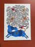 Traditional Gond wall painting of Bull and Birds